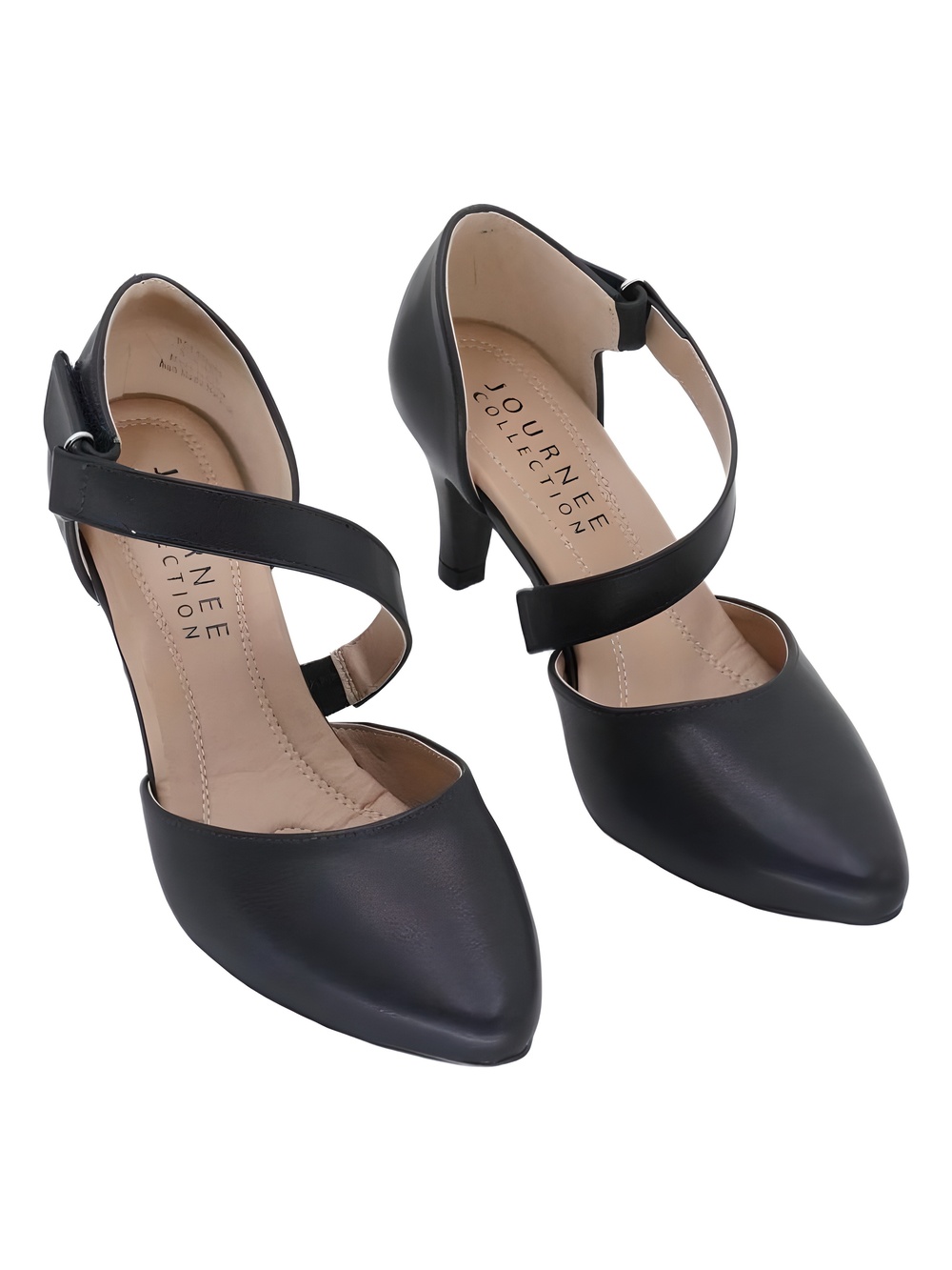 Journee Collection Womens Black Pointed Toe Ankle Strap Pumps Size 6W